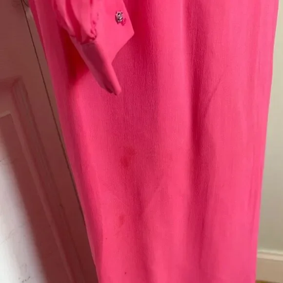 1970s Fuchsia Pink and Red Velvet Holiday Cottagecore Maxi Dress - Picture 13 of 15